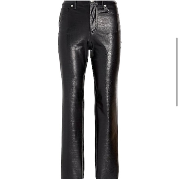 Express Croc-Embossed Faux Leather High-Rise Straight-Leg Pants 2 Office Siren - Picture 1 of 9